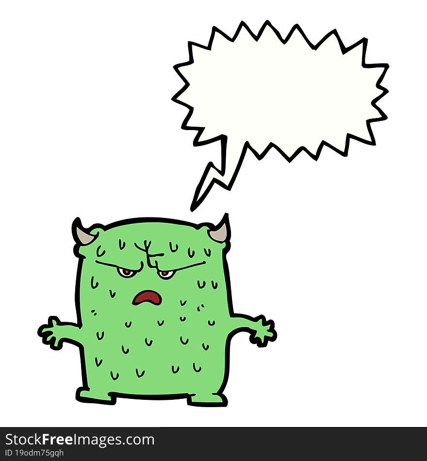 cartoon little alien with speech bubble