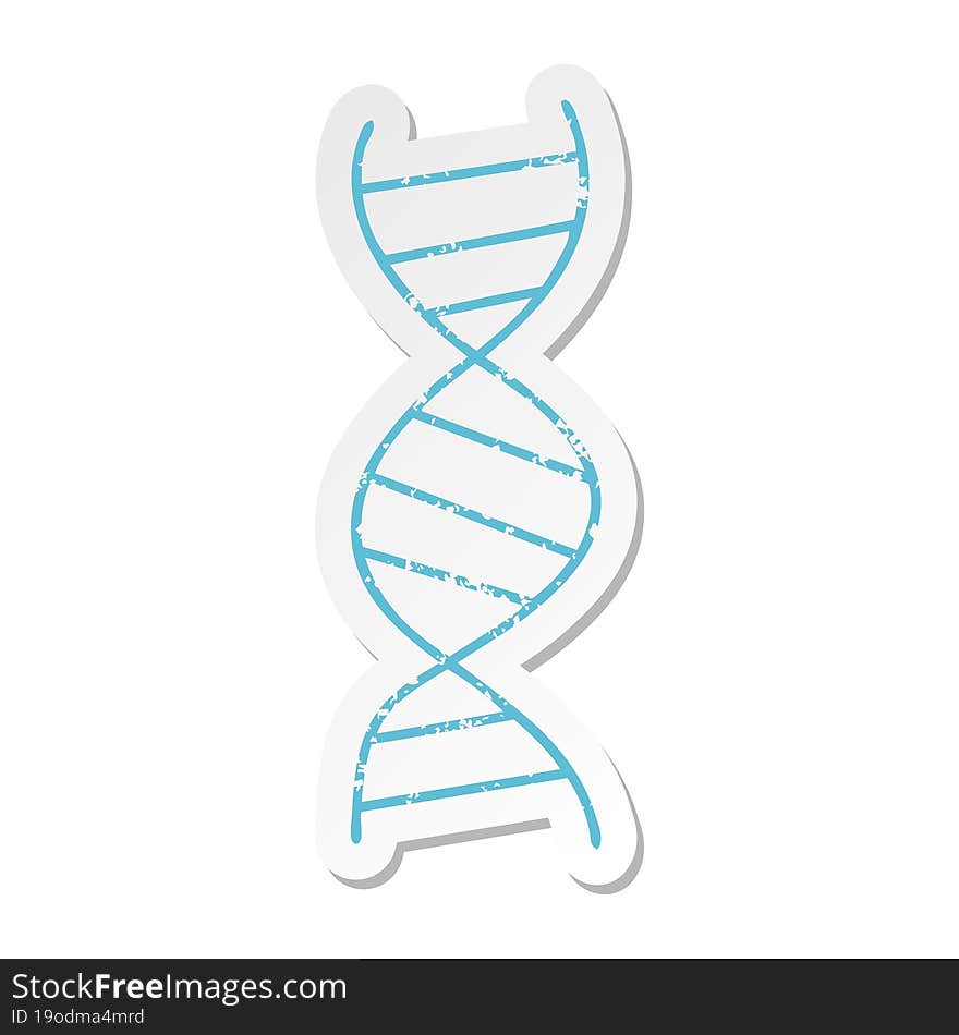 Distressed Sticker Of A Cute Cartoon DNA Strand