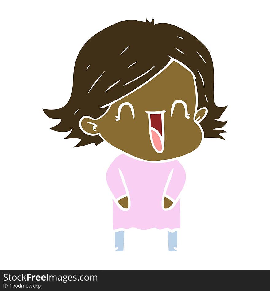 flat color style cartoon laughing woman