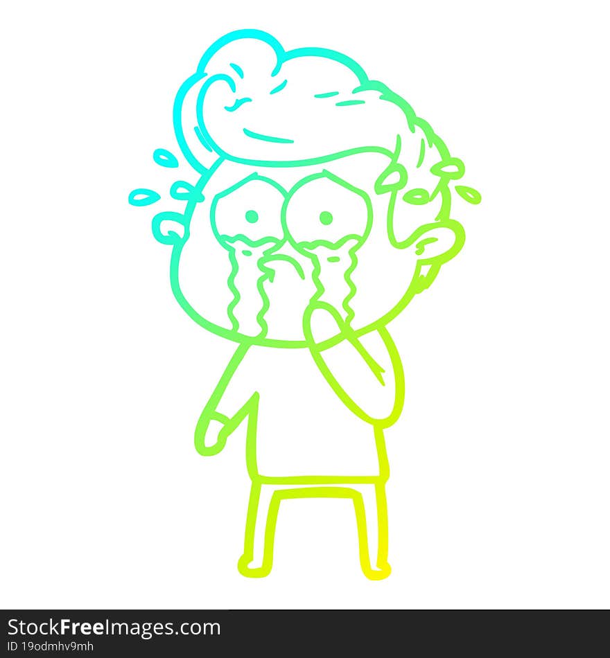 Cold Gradient Line Drawing Cartoon Crying Man