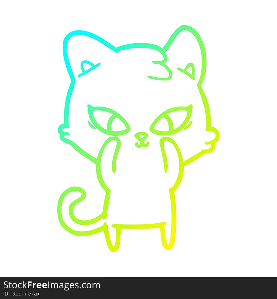 cold gradient line drawing of a cute cartoon cat