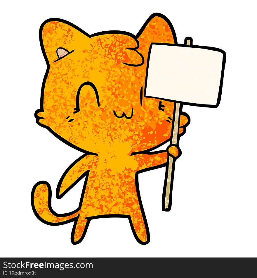 cartoon happy cat with blank sign. cartoon happy cat with blank sign