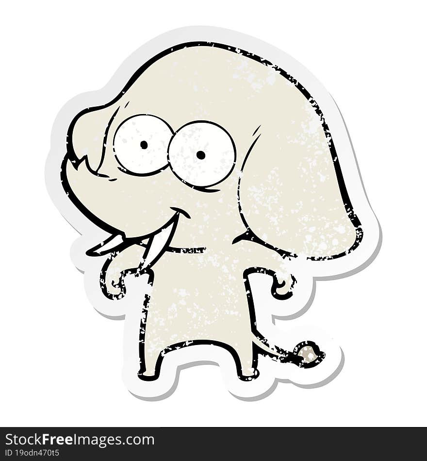 distressed sticker of a happy cartoon elephant