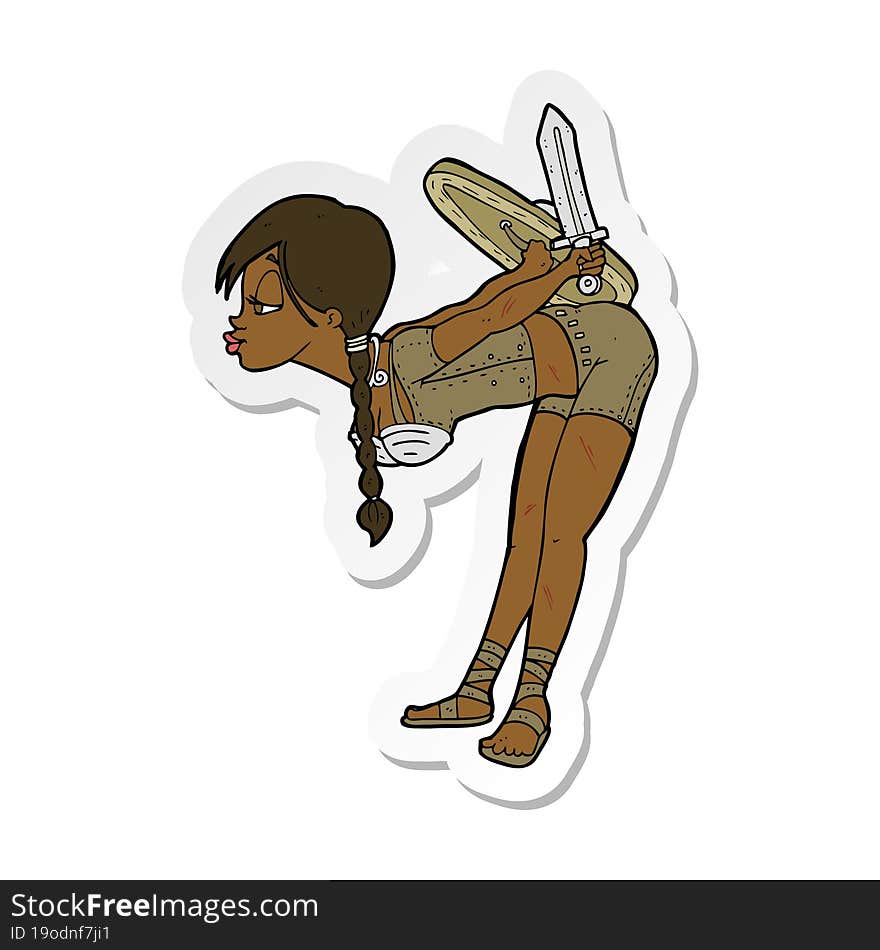 Sticker Of A Cartoon Viking Girl Bowing