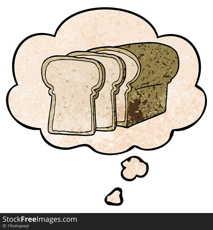 cartoon sliced bread and thought bubble in grunge texture pattern style