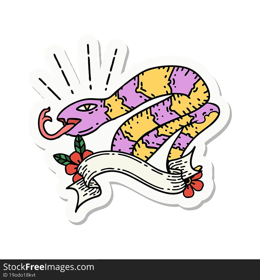 sticker of tattoo style hissing snake