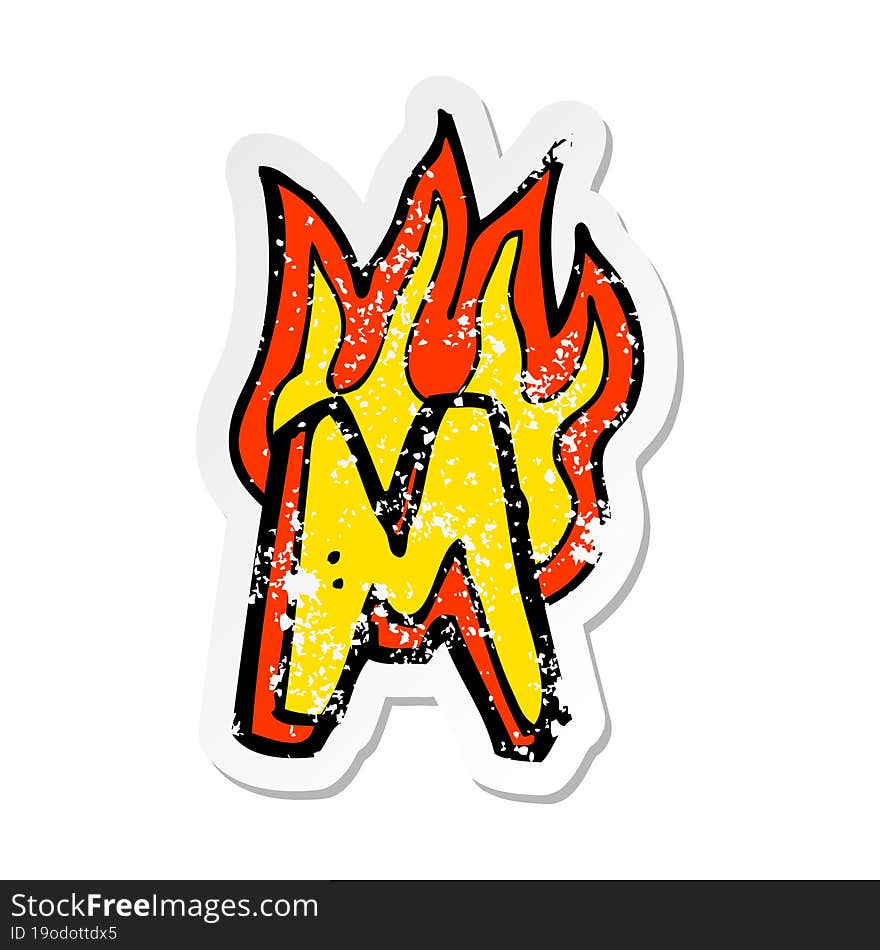 retro distressed sticker of a cartoon flaming letter