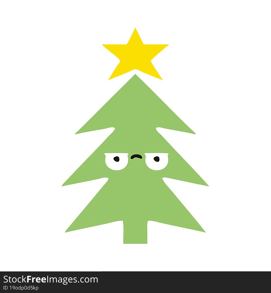 flat color retro cartoon christmas tree