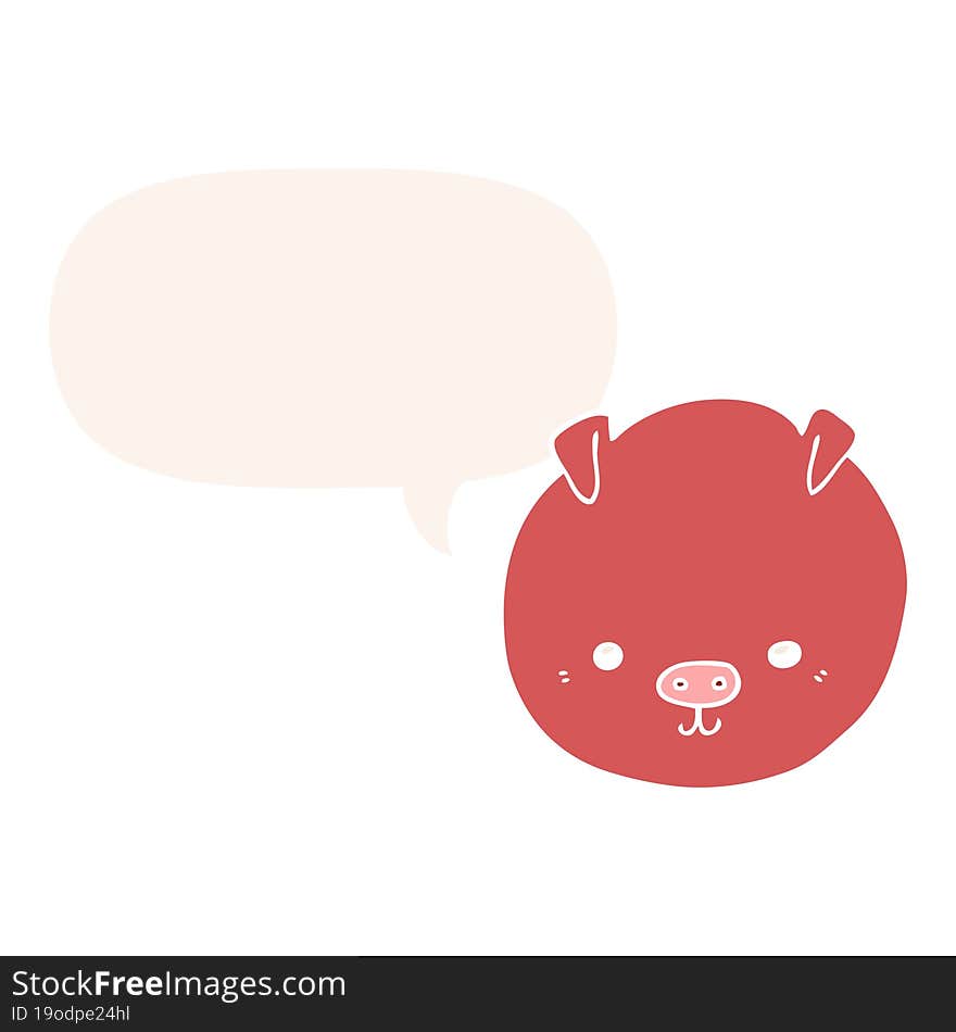 cartoon pig and speech bubble in retro style