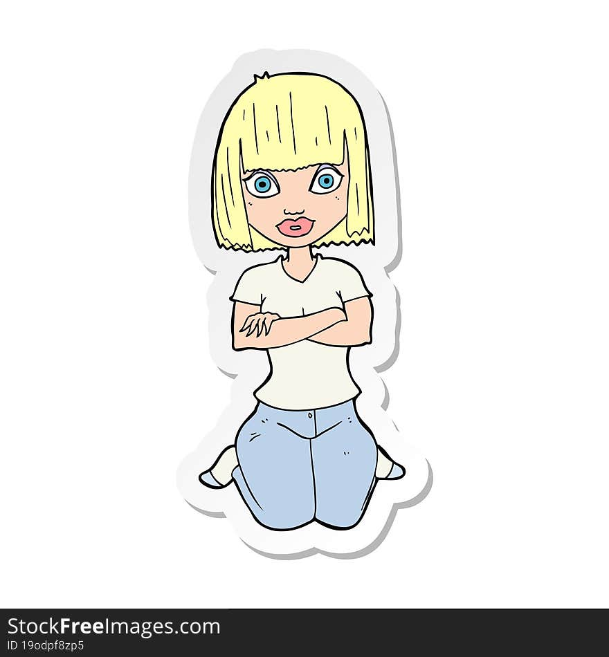 Sticker Of A Cartoon Woman Kneeling