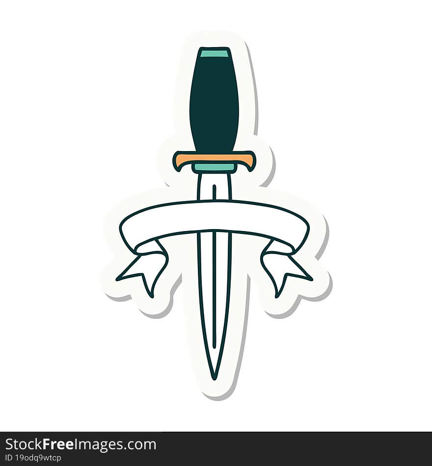 tattoo sticker with banner of a dagger