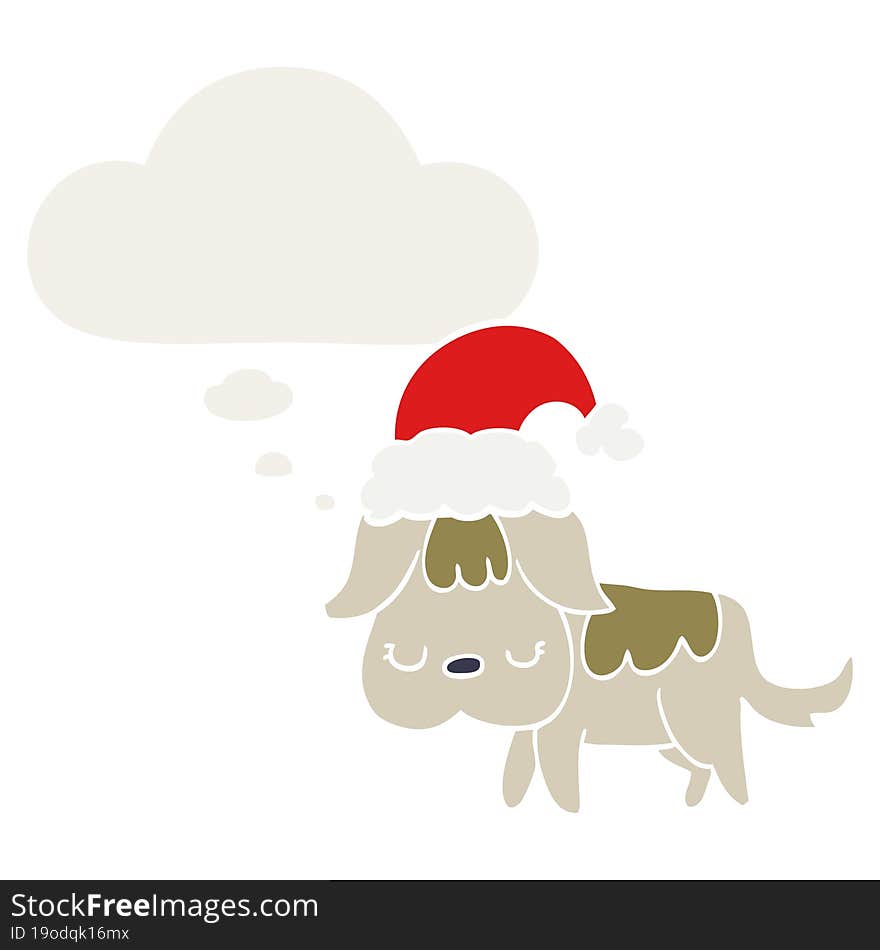 cute christmas dog with thought bubble in retro style