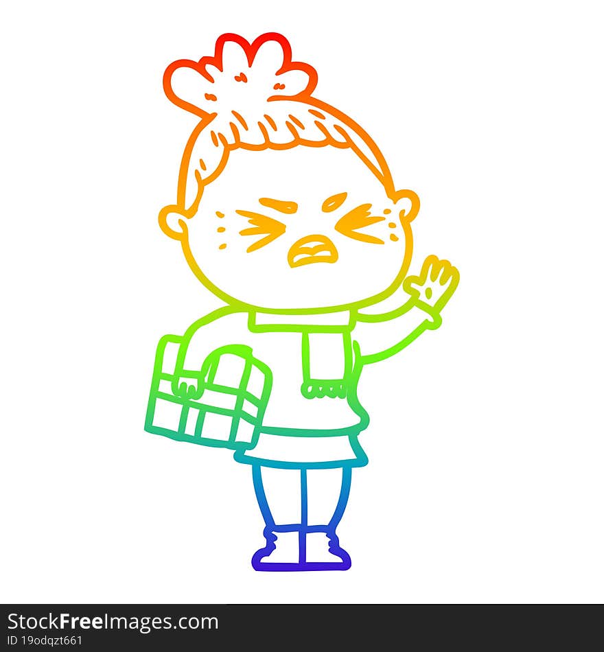 rainbow gradient line drawing cartoon angry woman