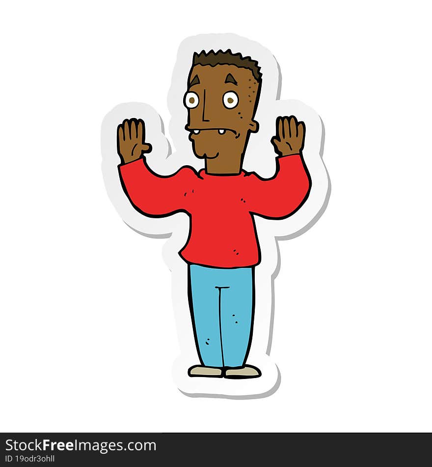 Sticker Of A Cartoon Man Surrendering