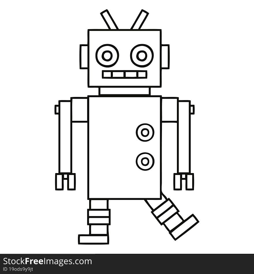 line drawing cartoon dancing robot