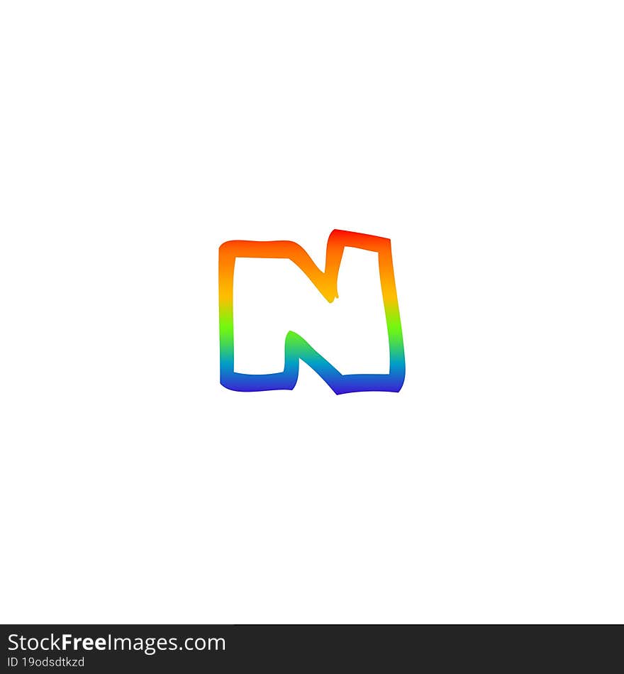 rainbow gradient line drawing of a cartoon letter n