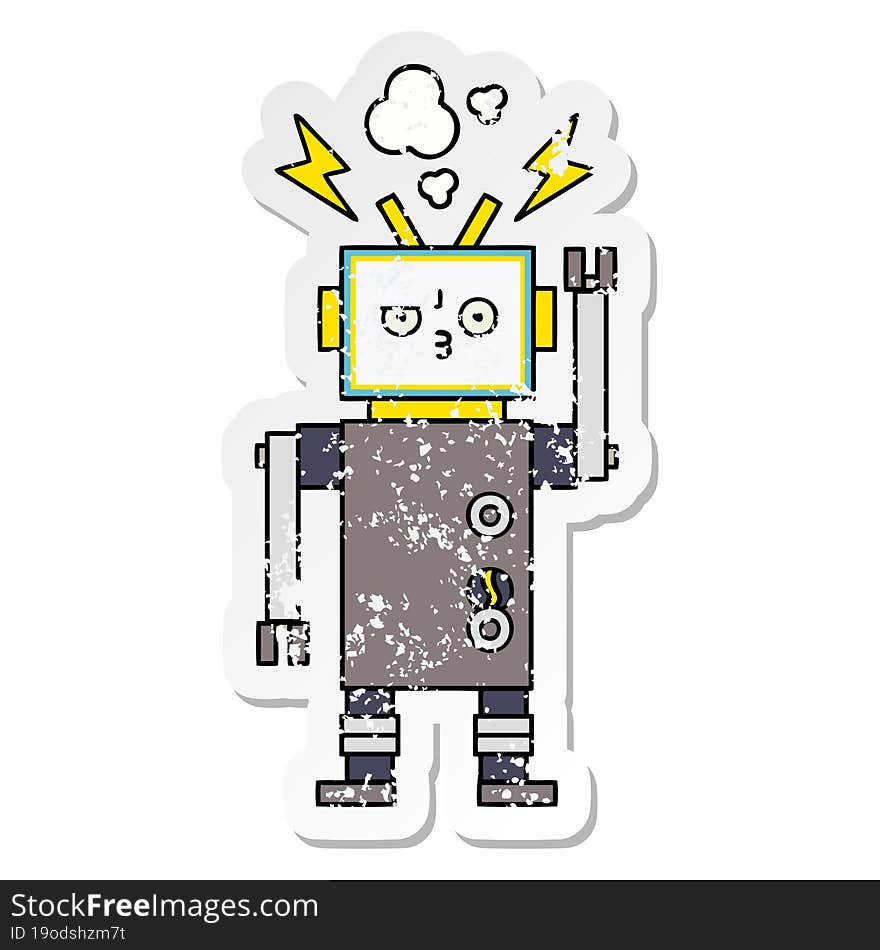 Distressed Sticker Of A Cute Cartoon Robot