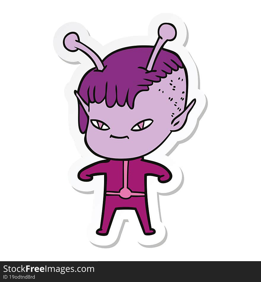 sticker of a cute cartoon alien girl