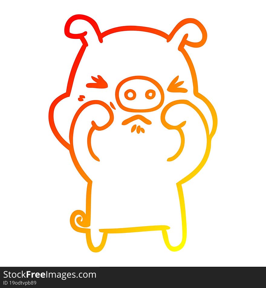 warm gradient line drawing cartoon grumpy pig