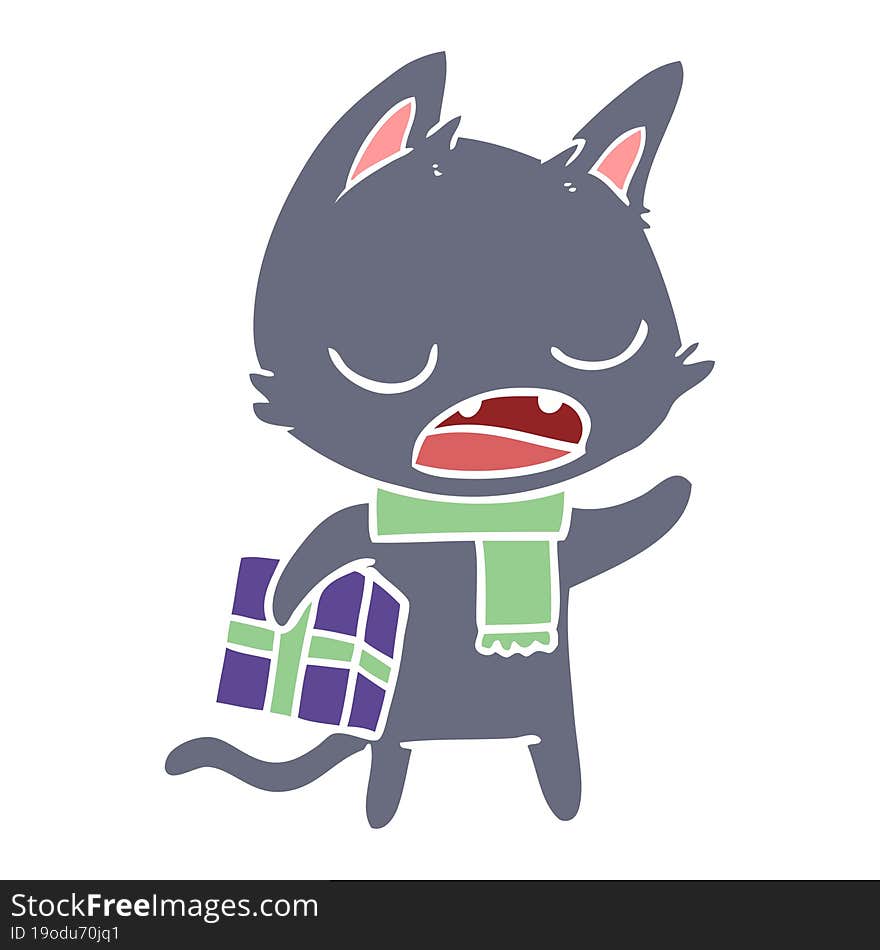 talking cat flat color style cartoon