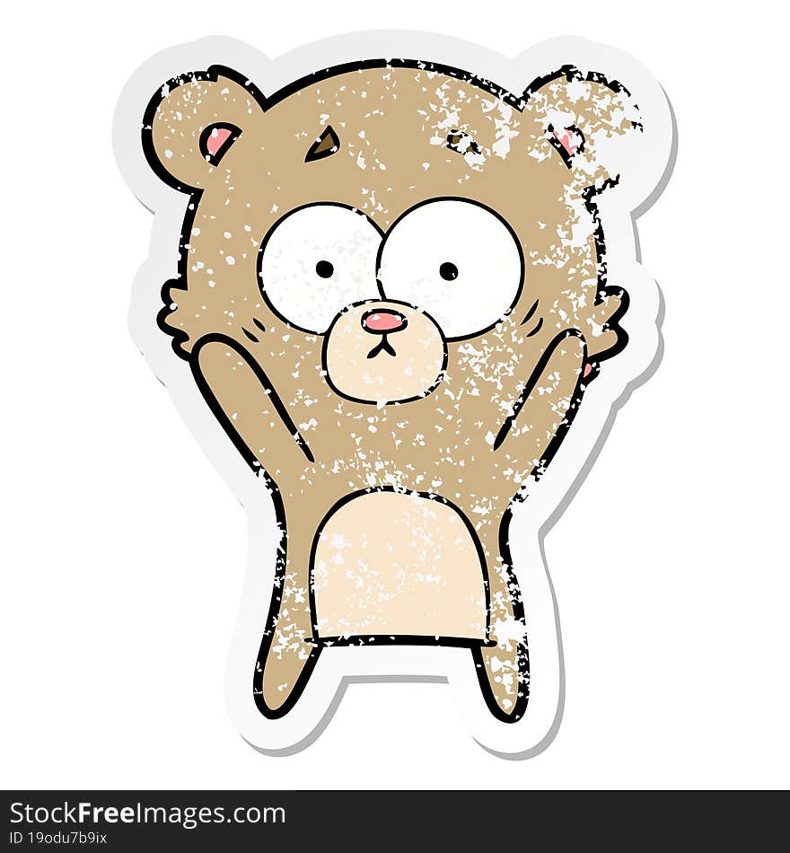 distressed sticker of a worried bear cartoon