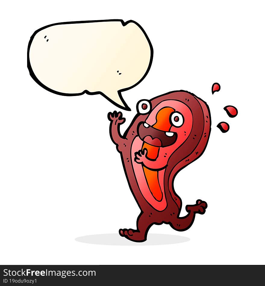 meat cartoon character with speech bubble