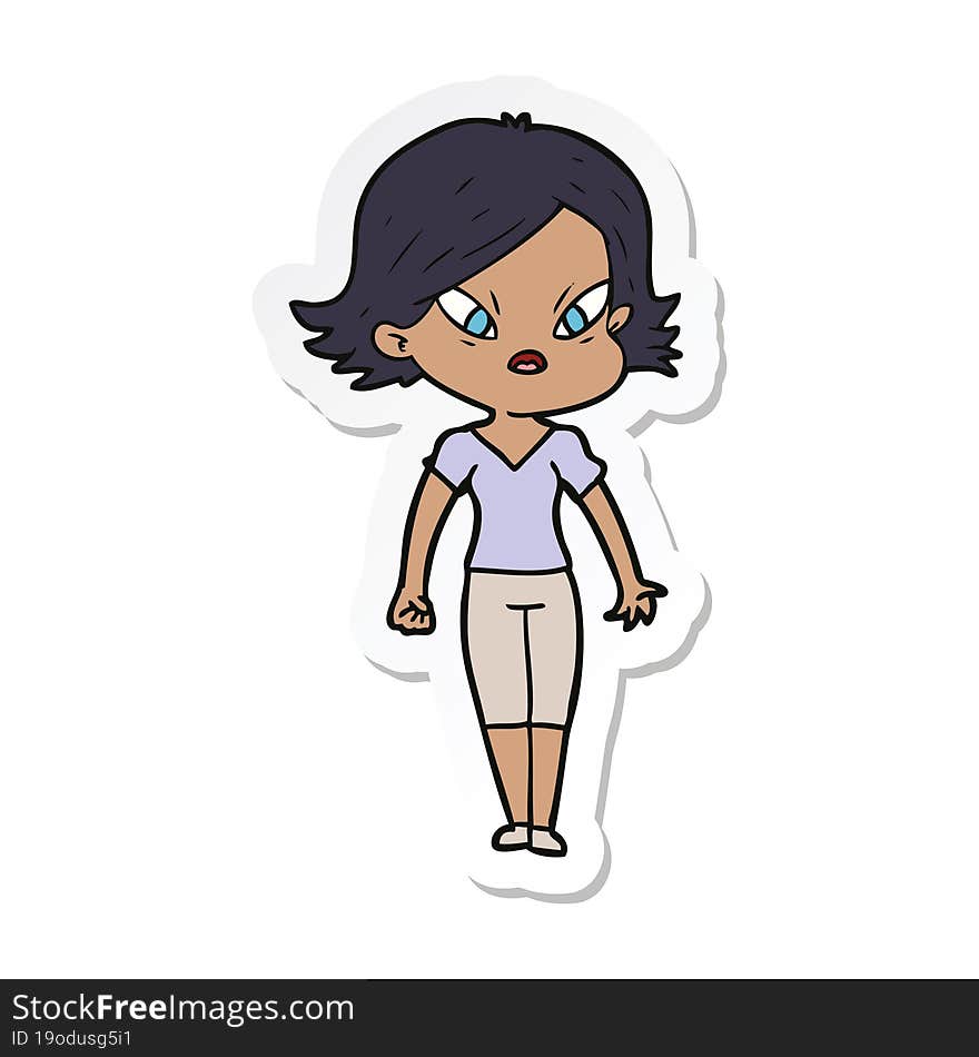 sticker of a cartoon stressed woman