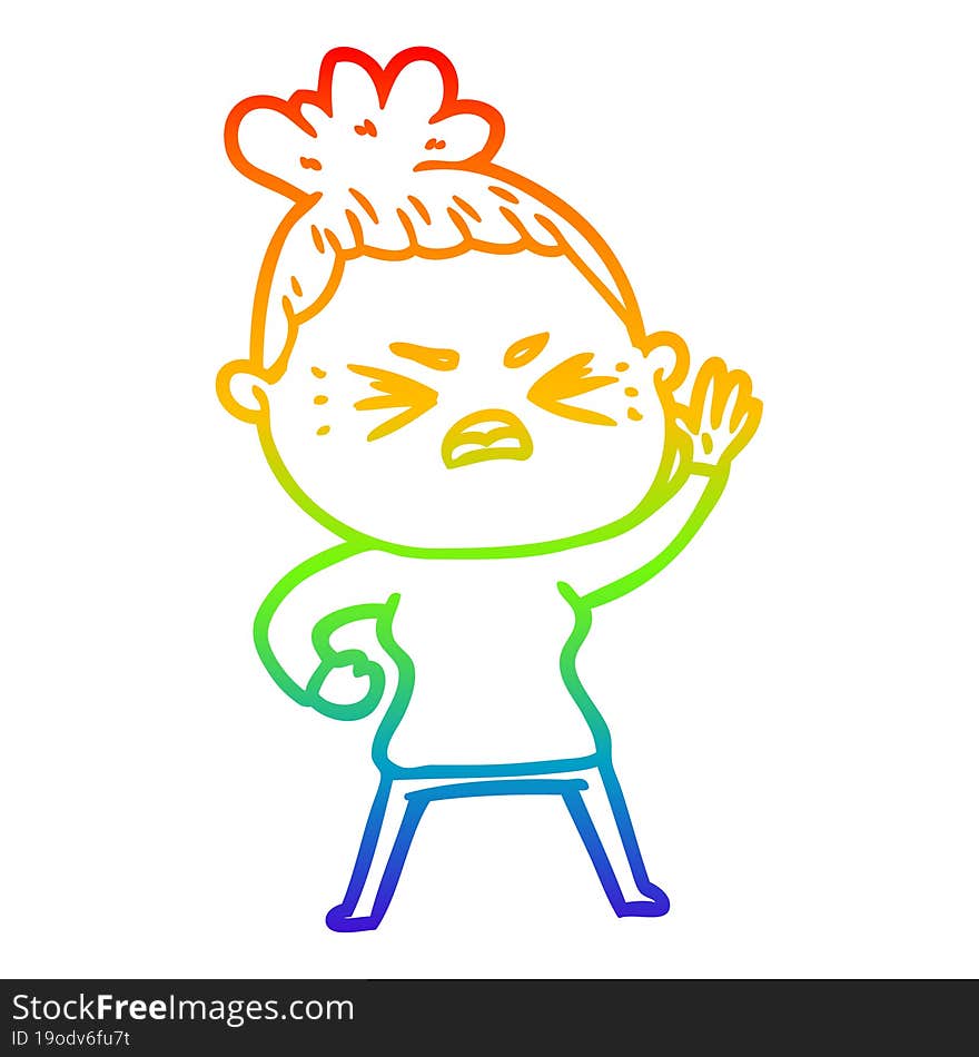 rainbow gradient line drawing cartoon angry woman