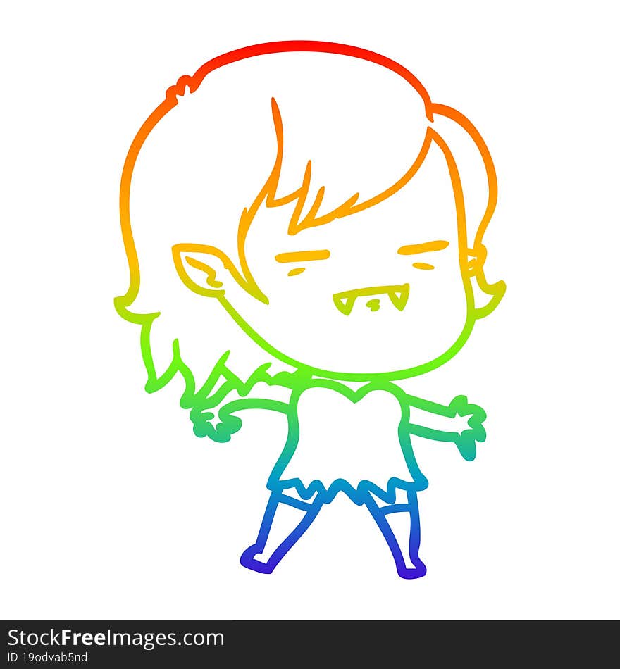 rainbow gradient line drawing cartoon undead vampire girl