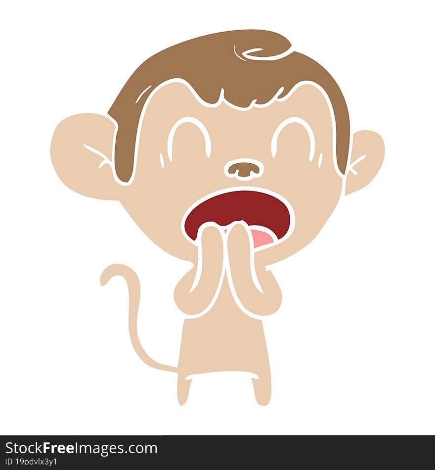 yawning flat color style cartoon monkey