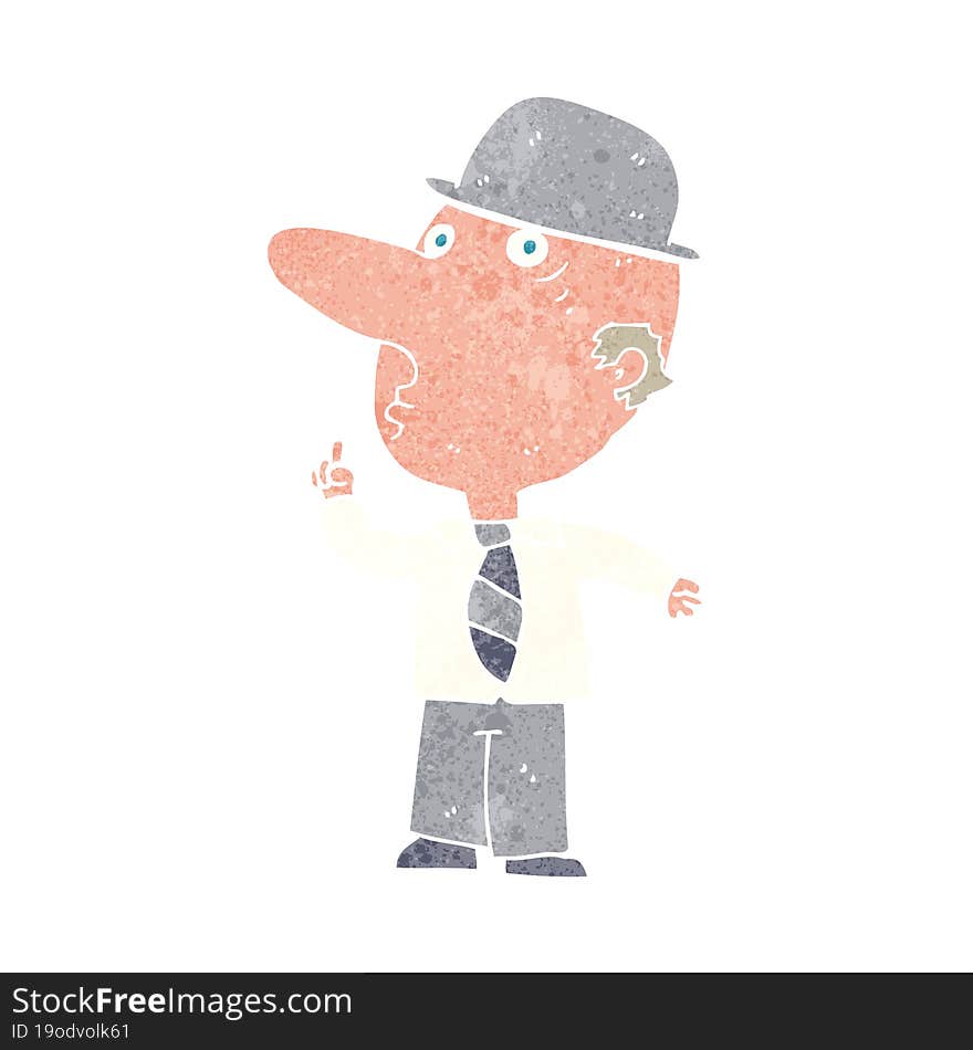 cartoon man wearing british bowler hat. cartoon man wearing british bowler hat