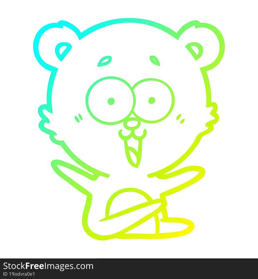 cold gradient line drawing laughing teddy  bear cartoon