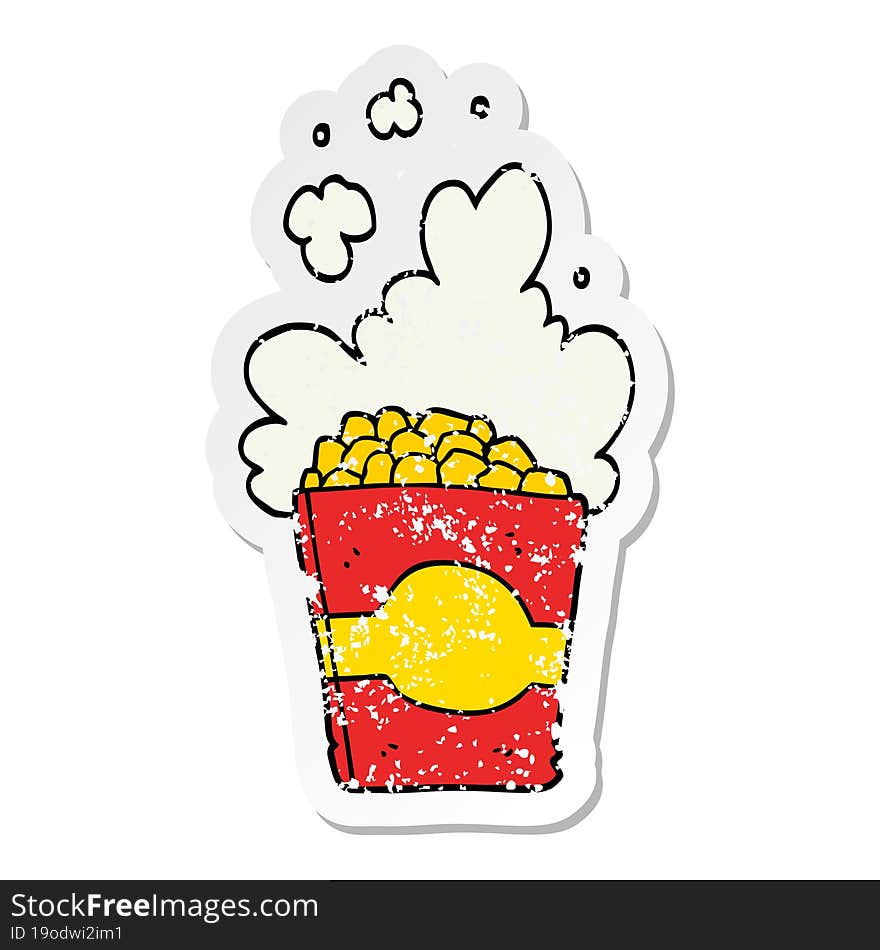 distressed sticker of a cartoon popcorn