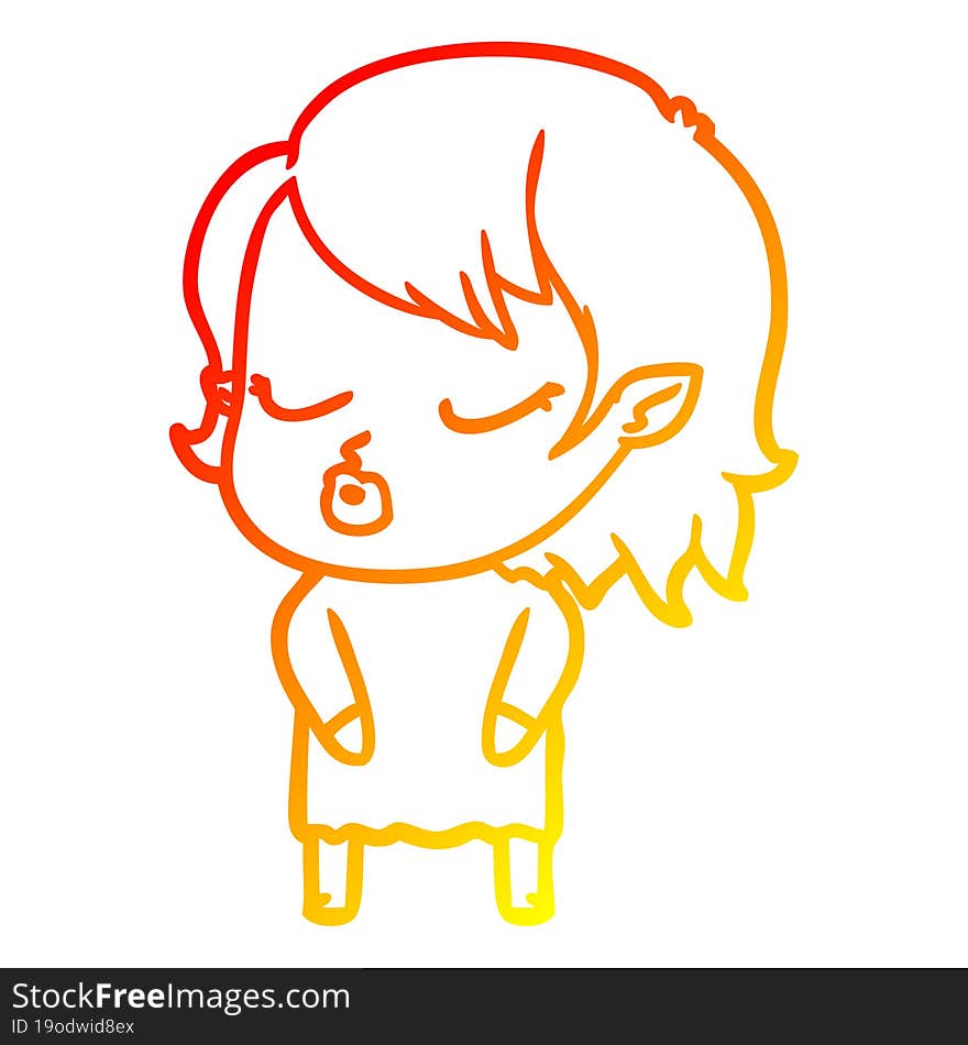 warm gradient line drawing cute cartoon vampire girl