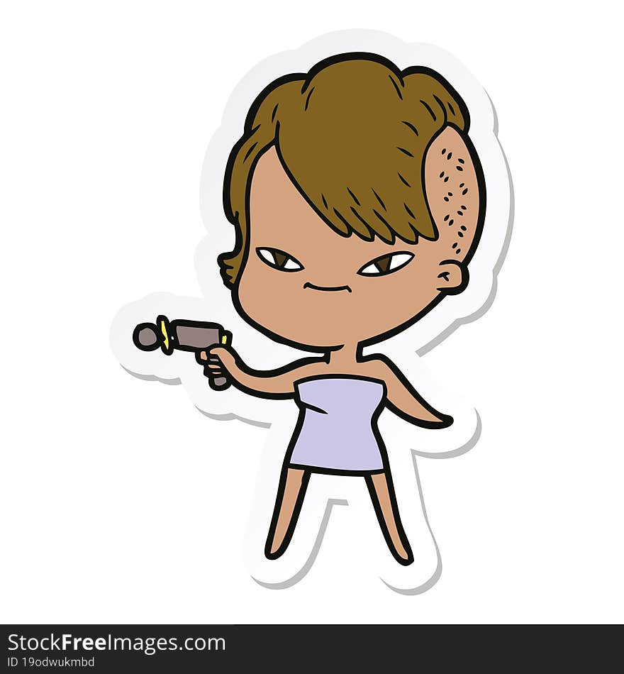 Sticker Of A Cute Cartoon Girl With Hipster Haircut