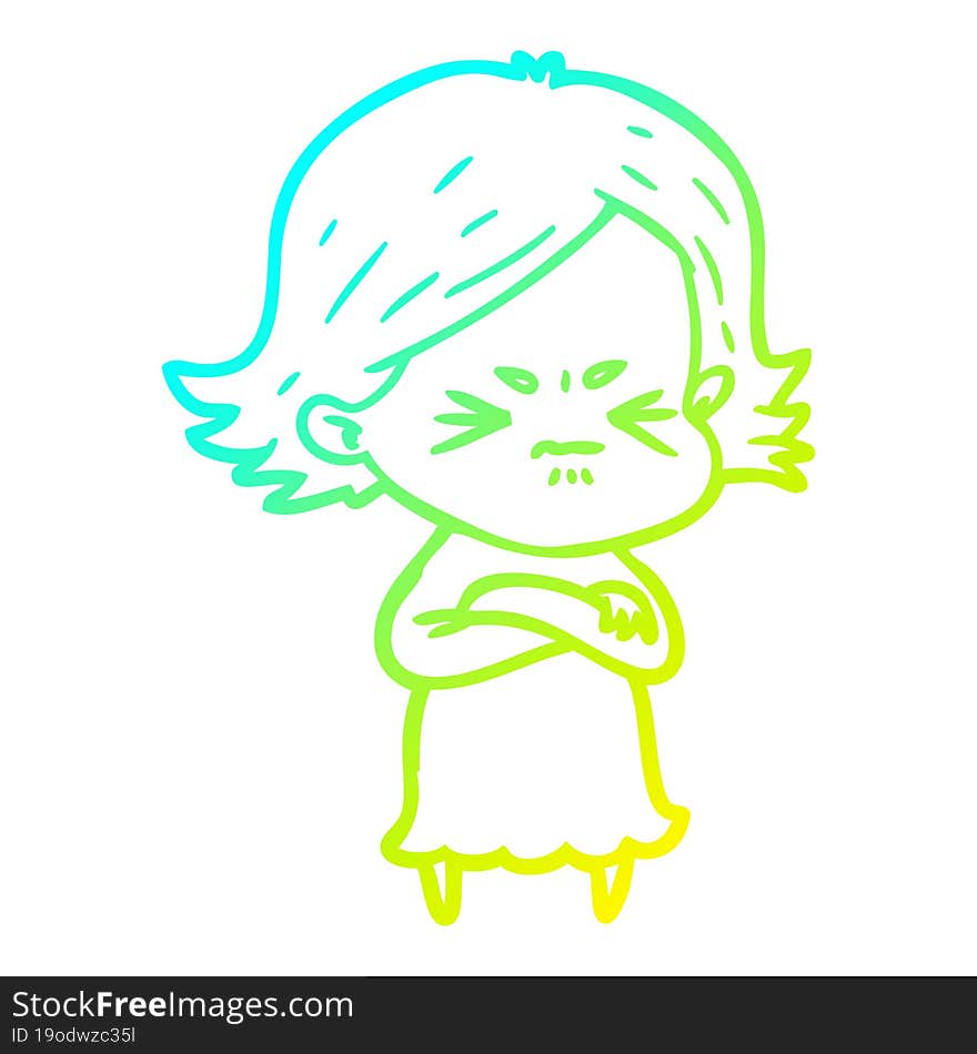 cold gradient line drawing of a cartoon angry woman