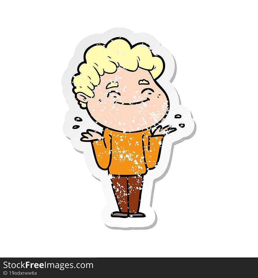 distressed sticker of a cartoon friendly man