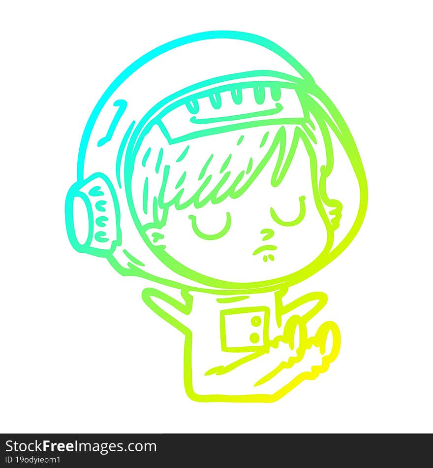 cold gradient line drawing of a cartoon astronaut woman