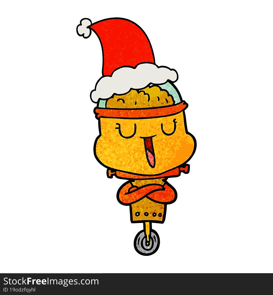 happy textured cartoon of a robot wearing santa hat