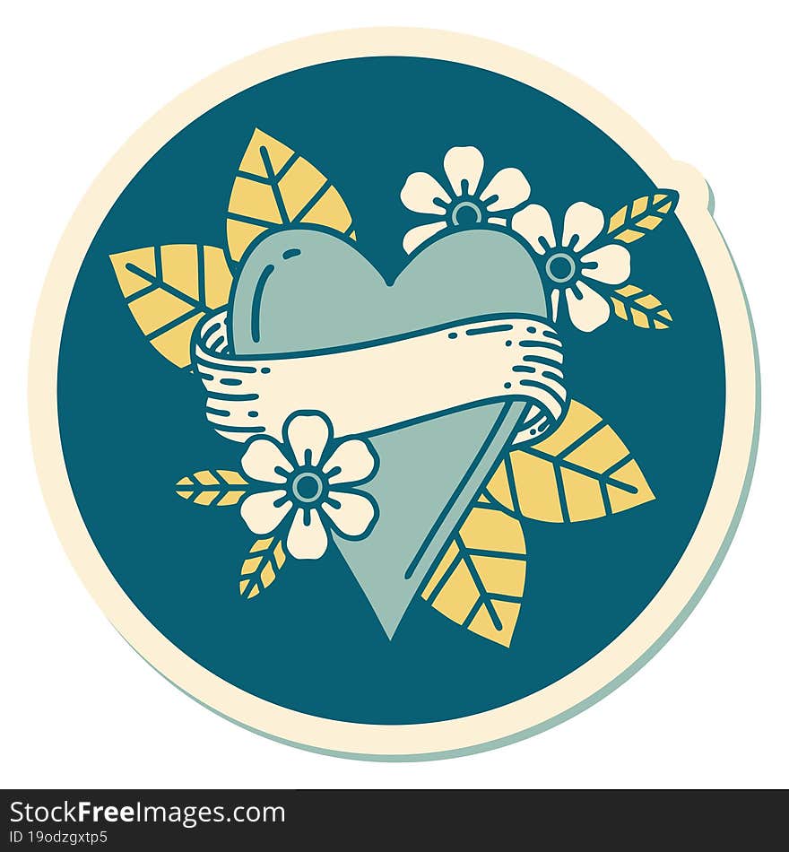 Tattoo Style Sticker Of A Heart And Banner