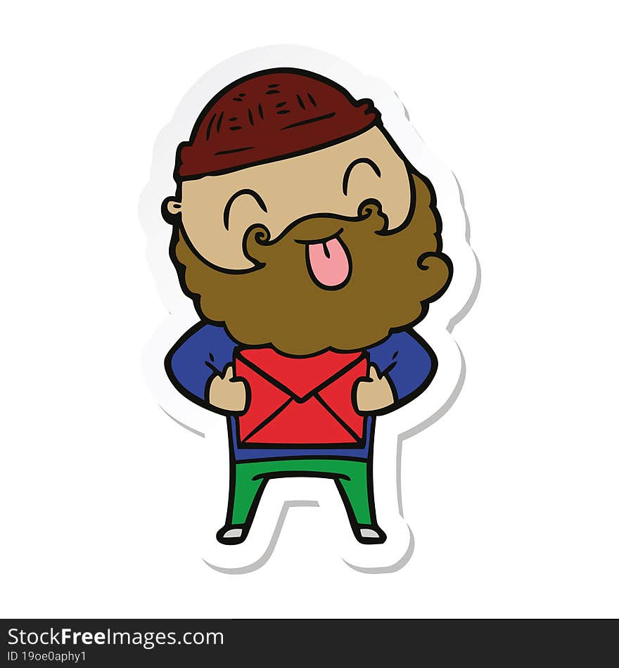 sticker of a man with beard sticking out tongue