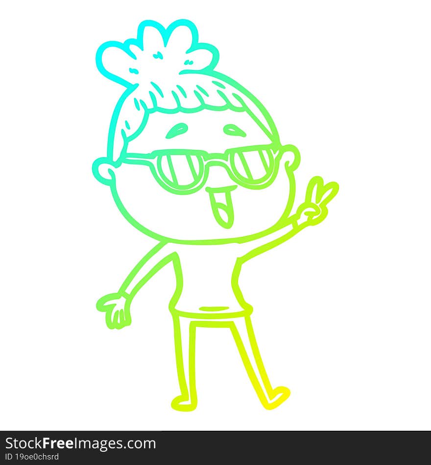 cold gradient line drawing cartoon happy woman wearing spectacles