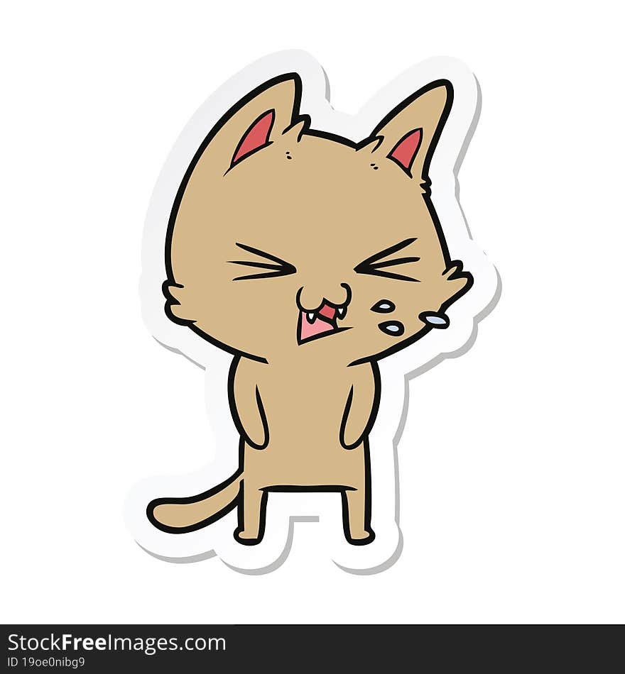 sticker of a cartoon cat hissing