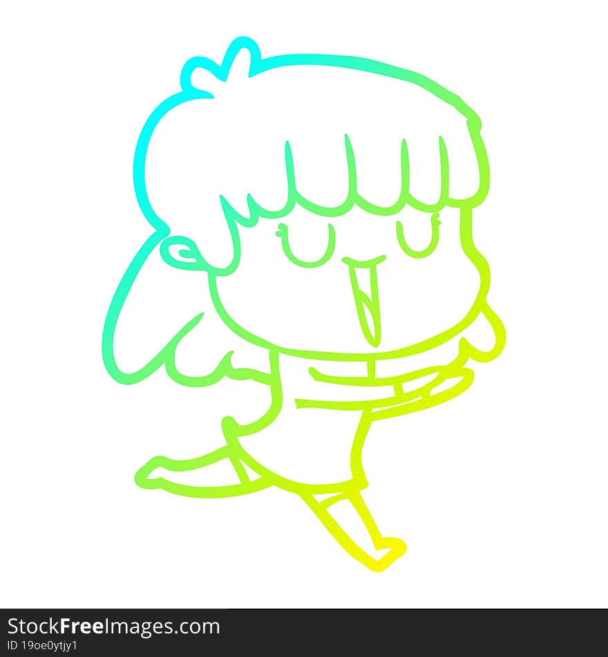 cold gradient line drawing of a cartoon woman