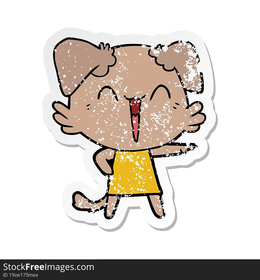 distressed sticker of a happy little dog cartoon