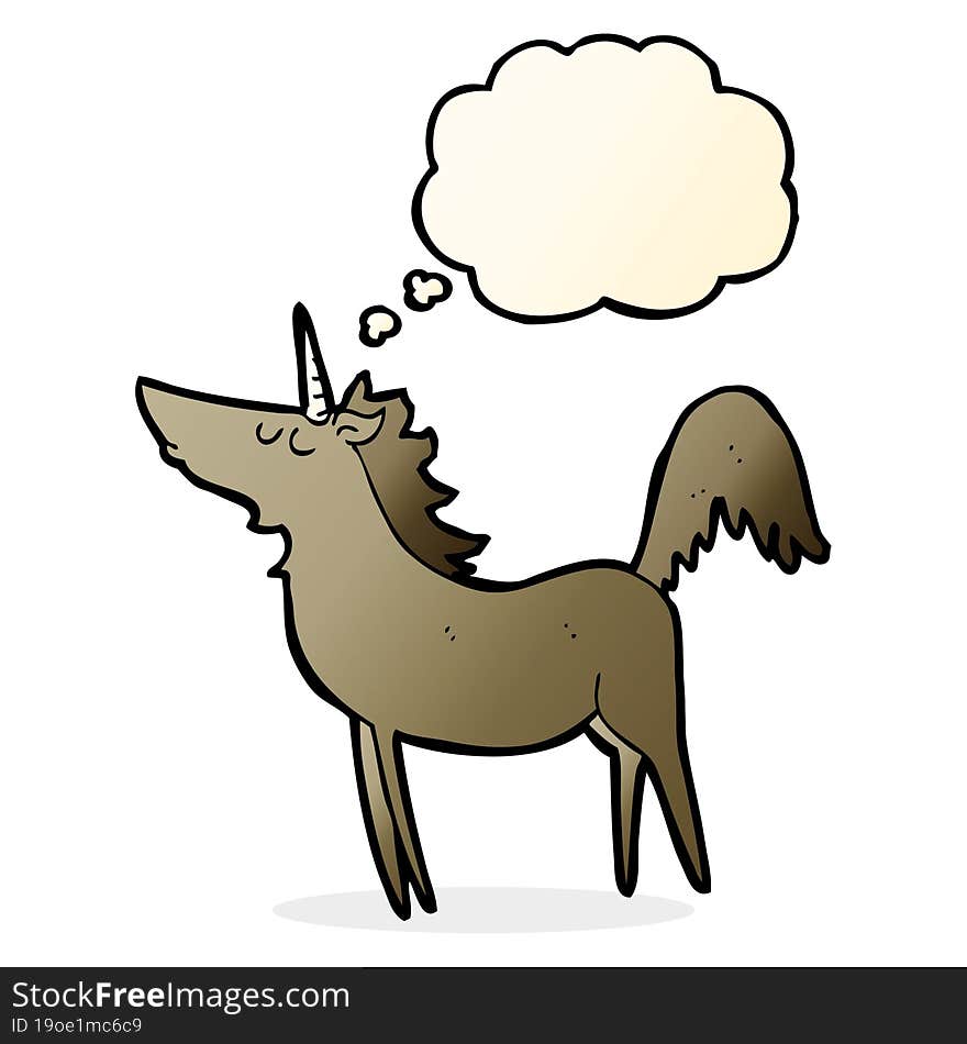 cartoon unicorn with thought bubble