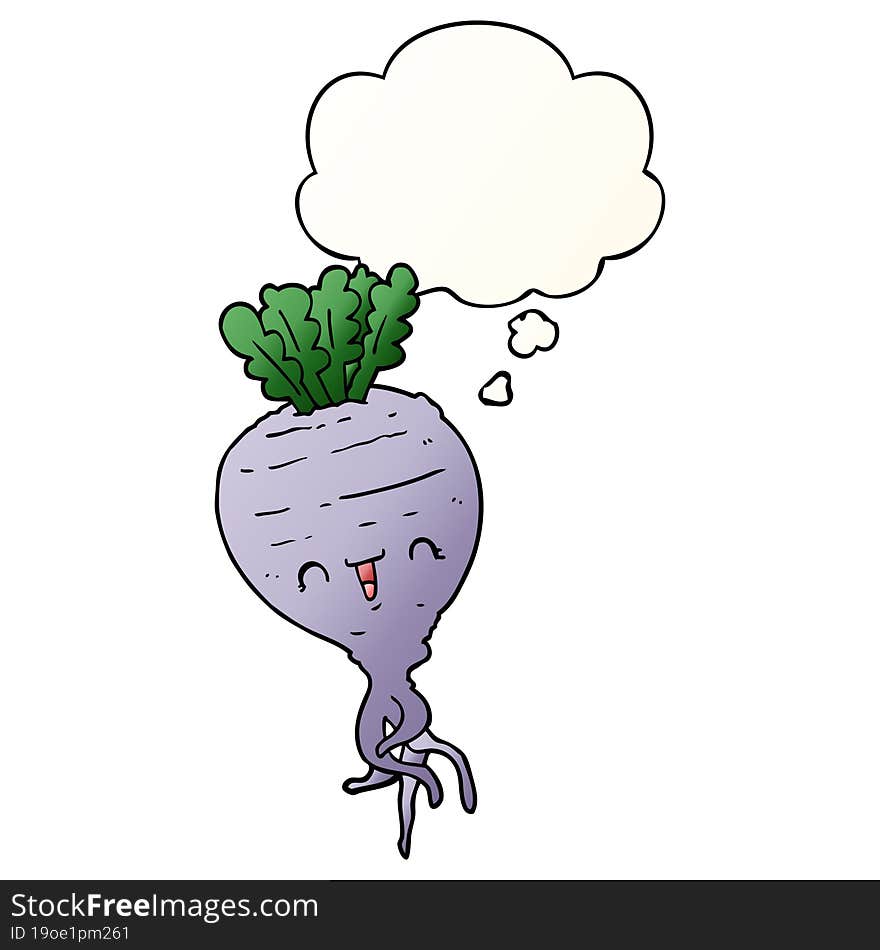 Cartoon Turnip And Thought Bubble In Smooth Gradient Style