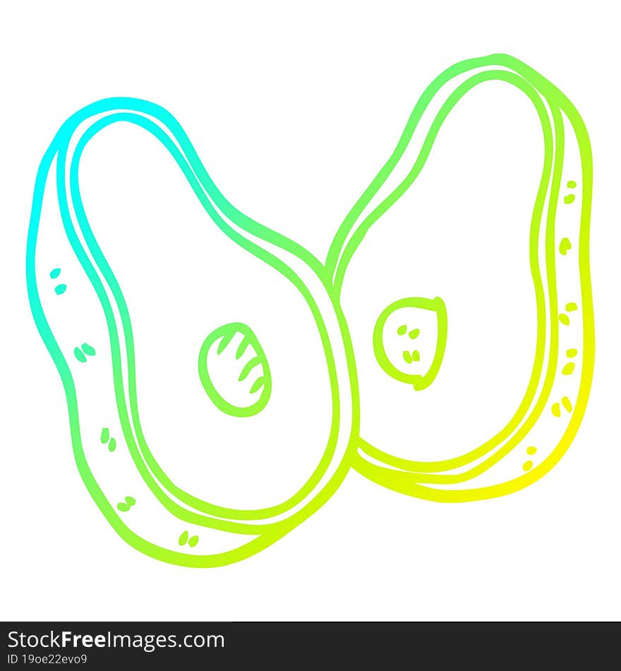 cold gradient line drawing of a cartoon avocado