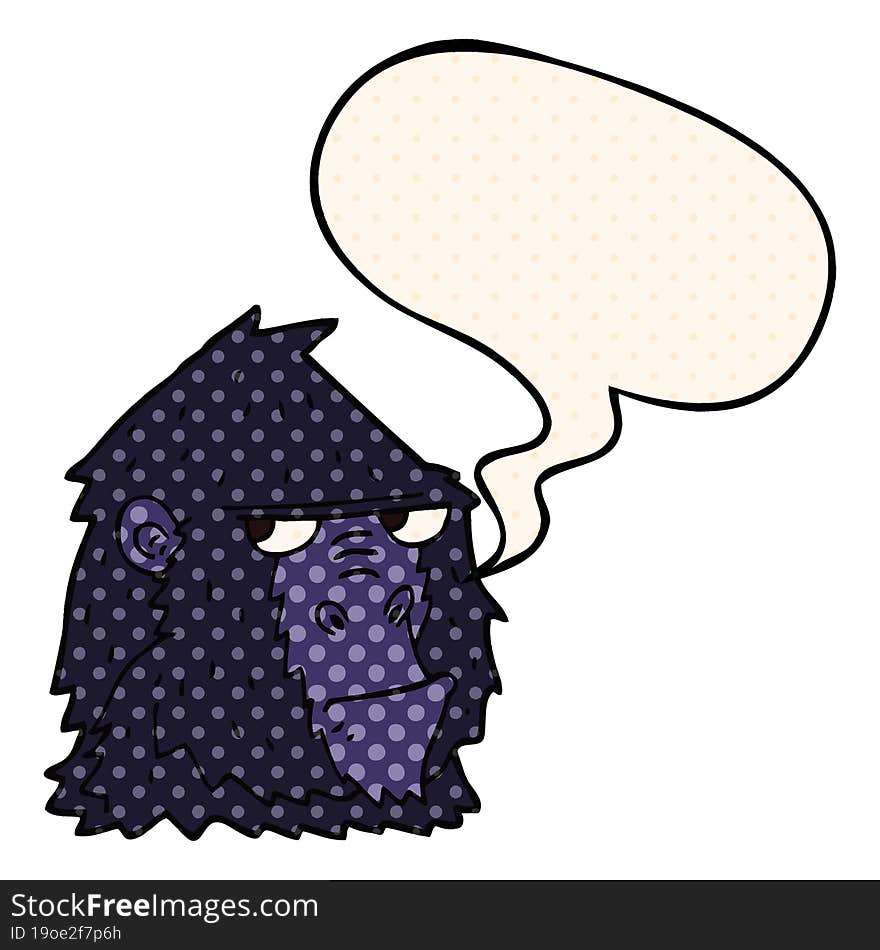 cartoon angry gorilla face and speech bubble in comic book style