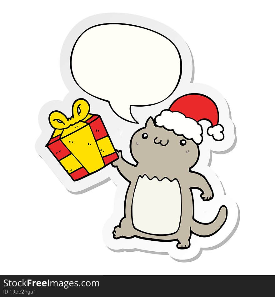 cute cartoon christmas cat and speech bubble sticker